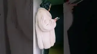 Granate styling, walking in public, black thigh high boots, white fur jacket, high heels