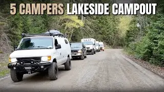 THIS TIME I BROUGHT FRIENDS. Lakeside Camp Out With 3 Camper Vans, 1 Ambulance and an SUV