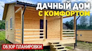 Проект одноэтажного дачного дома с террасой: одна спальня, кухня гостиная, ванная комната, тамбур