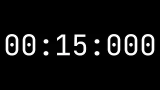 Countdown timer 15 seconds [00:15:000] - White on black with milliseconds