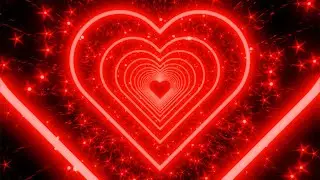 Red Neon Heart With Star Shaped Glitter Particles on a Glittery Background. 4K Video Loop
