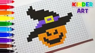 Тыква в шляпе - Рисунки по клеточкам на Хэллоуин | Pumpkin - Pixel art for Halloween