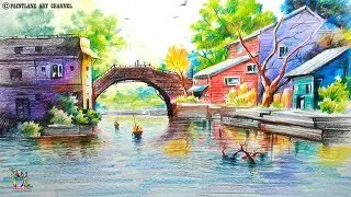 How to draw a Very Easy and Simple Colorful Landscape | Pencil Shading