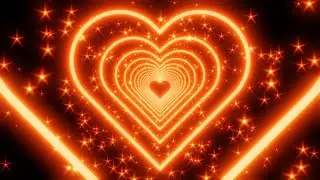 Red Neon Heart With Star-Shaped Particles on a Black Background. 4K Video Loop