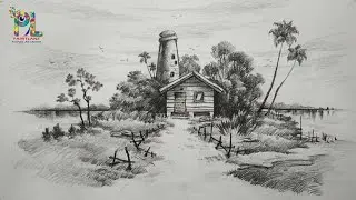 Learn Easy & Simple Shading A Landscape With Pencil | Landscape Pencil Art