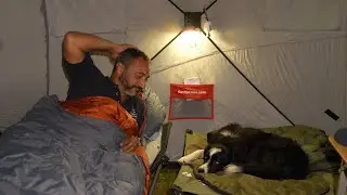 Camping In Ice Fishing Tent In Rain Storm