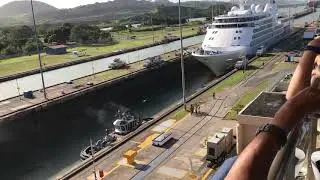 Panama Canal Miraflores Locks Gates Opening and Passing of Cruise Ship