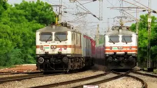 Perfect Crossing !! Push Pull Rajdhani Crossing Bhopal Shatabdi at Billochpura, Indian Railways...!!