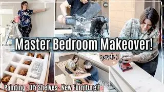 BUDGET BEDROOM MAKEOVER 2024 ep2 :: PAINTING, NEW FURNITURE + DIY WOOD SHELVES & DECORATING
