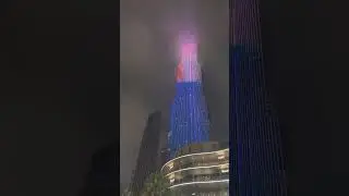 Burj Khalifa music show in the fog.
