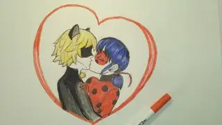 Поцелуй Леди Баг и Супер Кота как нарисовать/How to draw a kiss from Lady Bug and Super Cat