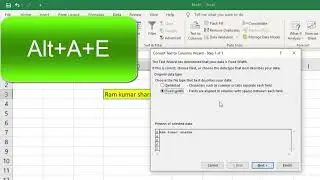 Text to column with short cut key in Microsoft Excel