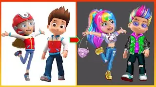 Paw Patrol rainbow: Ryder & Katie Glow Up colorful style - Paw Patrol Art