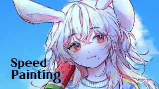 여름에 수박바먹는 토끼캐릭터 그리기![Speed painting/스피드페인팅]