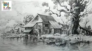 How to Draw and Shade a Scenery with PENCIL | Easy pencil Strokes