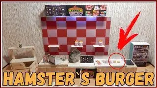 Tiny hamster eating tiny fast food. Hamsters burger.
