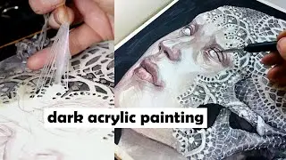Using Acrylic Like Watercolour - Dark Surrealist Portrait