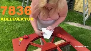 BBW ADELESEXYUK MEASURING UP FOR HER GLASS IN HER SHED DOOR 7836