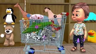 Baby Goes Shopping To Buy Animal Toys In Super Market