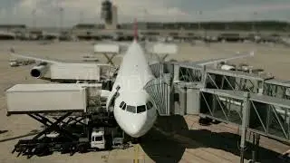 Commercial Airplane Standing at Busy Airport Terminal | Stock Footage - Videohive