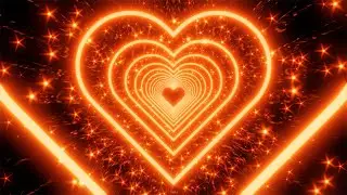 Red Neon Heart With Star Shaped Glitter Particles on a Glittery Background. 4K Video Loop