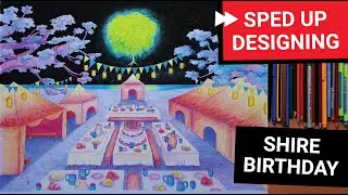 ⏩SHIRE BIRTHDAY(13) How to color night party scene with pencils. Coloring book design, LOTR motifs