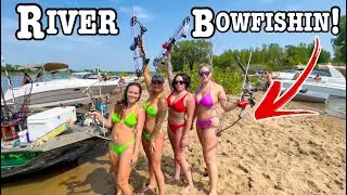 River ISLAND Bowfishing & Fishing on A WEEKEND!! (FISH EVERYWHERE!!)