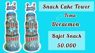 Snack cake tower tema biru Doraemon ( Snack ulang tahun kekinian)