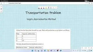 Transportation Problem Vogels Approximation Method