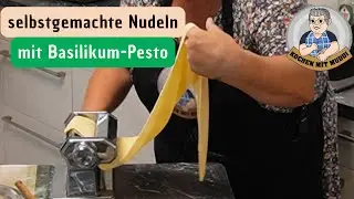 selbstgemachte Nudeln mit Basilikum-Pesto