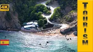 Playa Agua Blanca beach (Platja de s'Aigua Blanca) in Ibiza (Spain) - drone footage