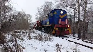 ТЕПЛОВОЗ ТЭМ2-5187 ПРИБЫВАЕТ НА 4 ГОРВЕТКУ С ВАГОНАМИ