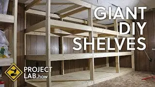 Giant shelves made from 2x4s and plywood