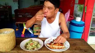 ตำบักหุงปูไต่ ปิ้งไก่ กินข้าวเช้า
