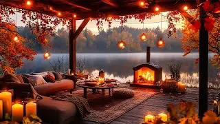 Soft Jazz Music on Peaceful Autumn Day 🍁 Crackling Fireplace and Rain Sounds to Unwind