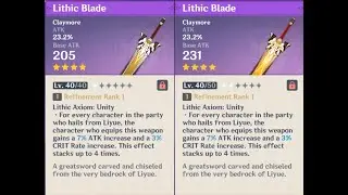 Lithic Blade weapon appearance base vs. ascended in Genshin Impact