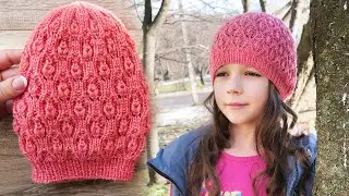 Шапочка - Берет «Бутоны» спицами 🌹 «Hat – Buds» knitting pattern