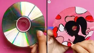 waste CD into barbie art 🎨 || drawing tricks || zeeni Arts || acrylic paint || #easy #draw #simple