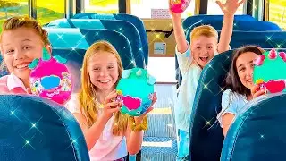 Nastya and dad teach the rules of behavior on the school bus