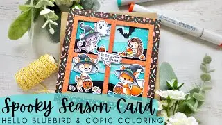 Spooky Season Card | Hello Bluebird NEW RELEASE | Copic Coloring a Square Halloween Scene