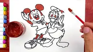 Donald Duck and Mickey Mouse Stickers to Color Disney Animation Game 迪士尼动画游戏 唐老鸭和米老鼠简笔画上色#coloring