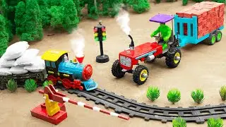 DIY tractor making mini Bricks Loading Truck | mini Traffic Barrier for train safety | @Sanocreator