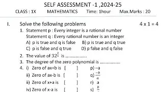 9th class maths fa1 question paper with answers 2024-2025