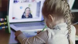 little girl doing online classes during covid lockdown | Free Stock Footage - No Copyright