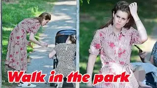 Princess Beatrice walking in the park with her daughter Sienna