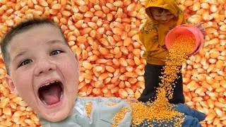 BURiED in CORN!! Caleb Goes to the Pumpkin Patch with friends! A family Halloween Tradition.