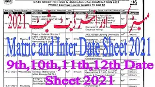 Matric and Inter Date Sheet 2021|9th Date Sheet 2021| 10th Date Sheet 2021|11th,12th Date Sheet 2021