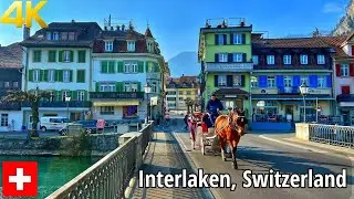 Interlaken, Switzerland, Walking Tour 4K 60fps 🇨🇭 - A beautiful Swiss town