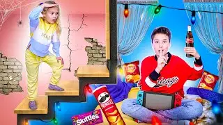 I made the coolest SECRET ROOM UNDER THE STAIRS in secret from my sister! 24 hour challenge