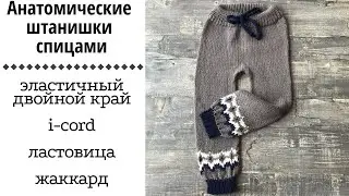 Анатомические штанишки спицами || эластичный двойной край, i-cord, ластовица, жаккард ||